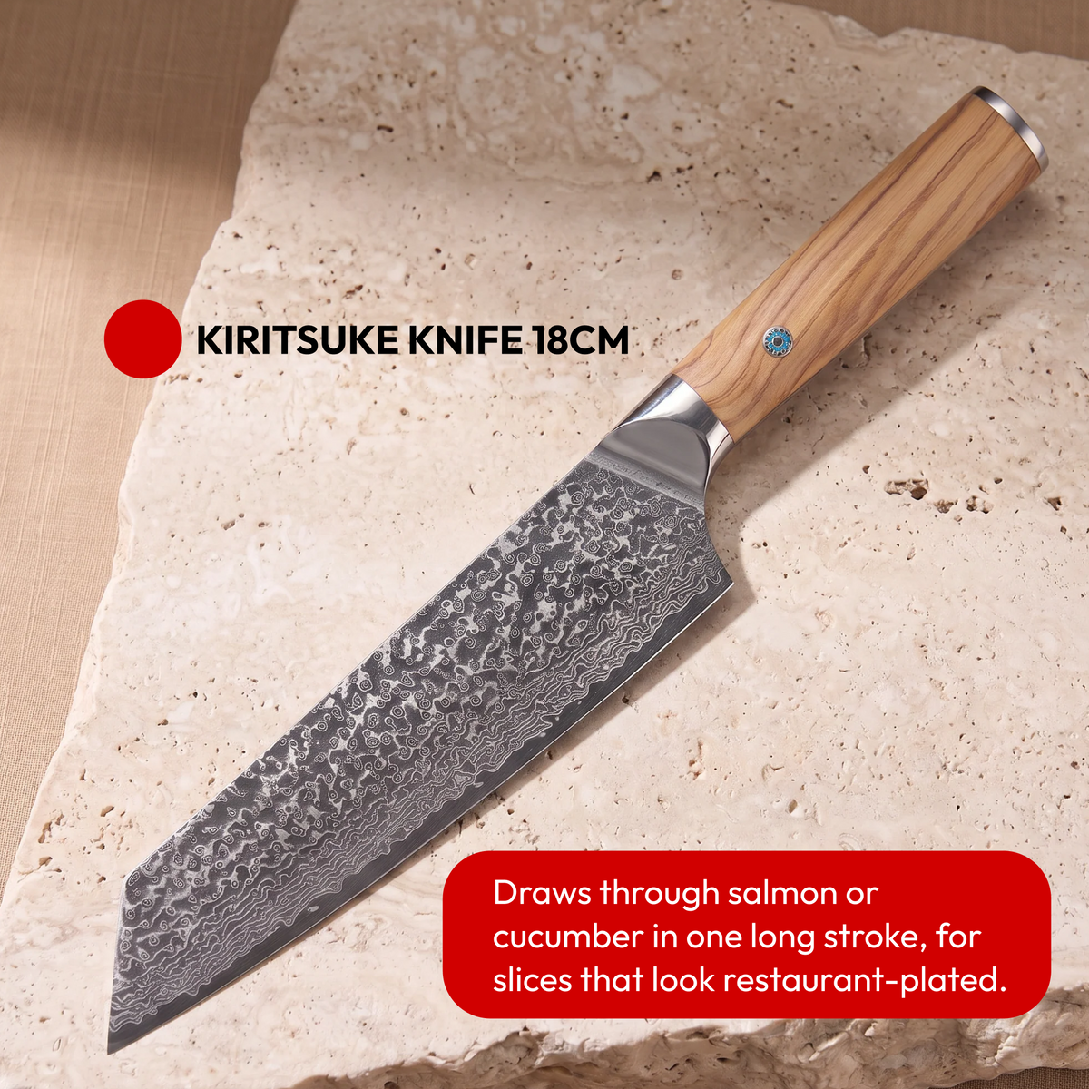 Japanese Damascus Knife Set, 7 Pieces, Galaxy Takumi, kiritsuke knife 18 cm on natural stone