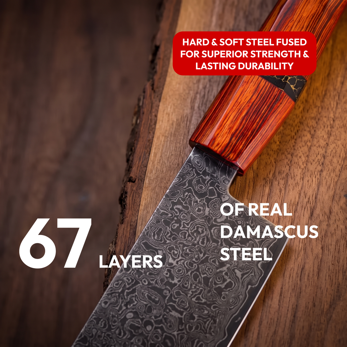 Nakiri Vegetable Knife 18 cm, Galaxy Heritage, close-up of 67-layer Damascus steel blade