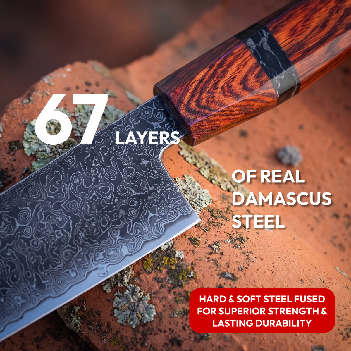 Gyuto Chef's Knife 23 cm, Galaxy Heritage, close-up of 67-layer Damascus steel blade