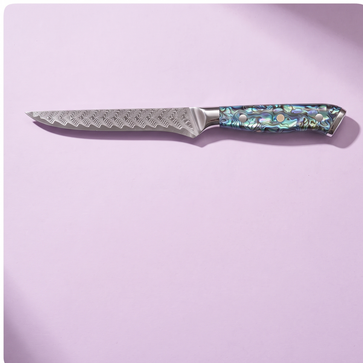 Boning Knife 15 cm, Galaxy Aurora, abalone shell handle, full view