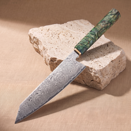 Kiritsuke knife 20 cm, Japanese Damascus steel, Galaxy Midori no Shō