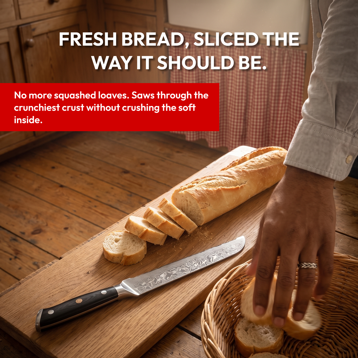 Bread Knife 20 cm, Galaxy Orion, slicing a baguette