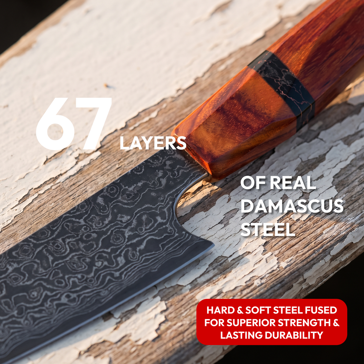 Utility Knife 15 cm, Galaxy Heritage, close-up of 67-layer Damascus steel blade