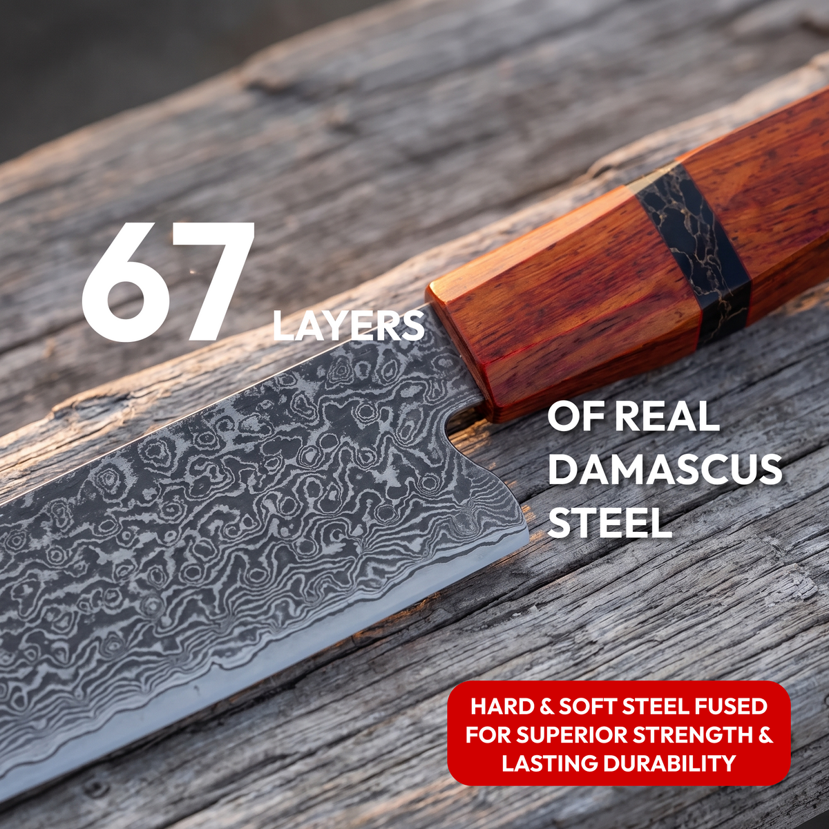 Bunka Knife 14 cm, Galaxy Heritage, close-up of 67-layer Damascus steel blade