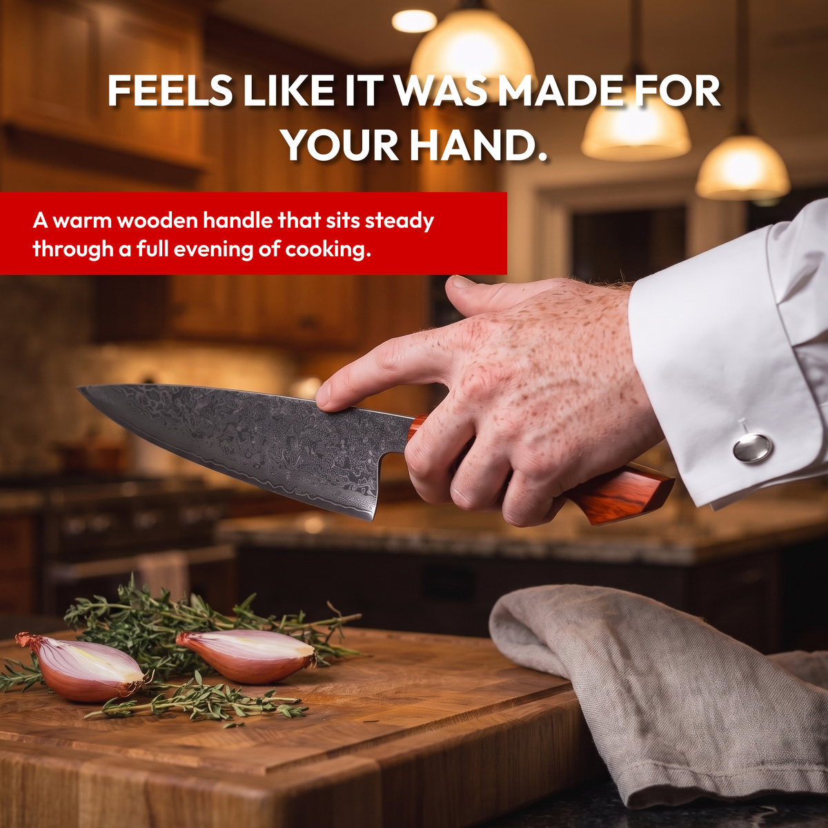 Gyuto Chef's Knife 20 cm, Galaxy Heritage, rosewood handle in hand