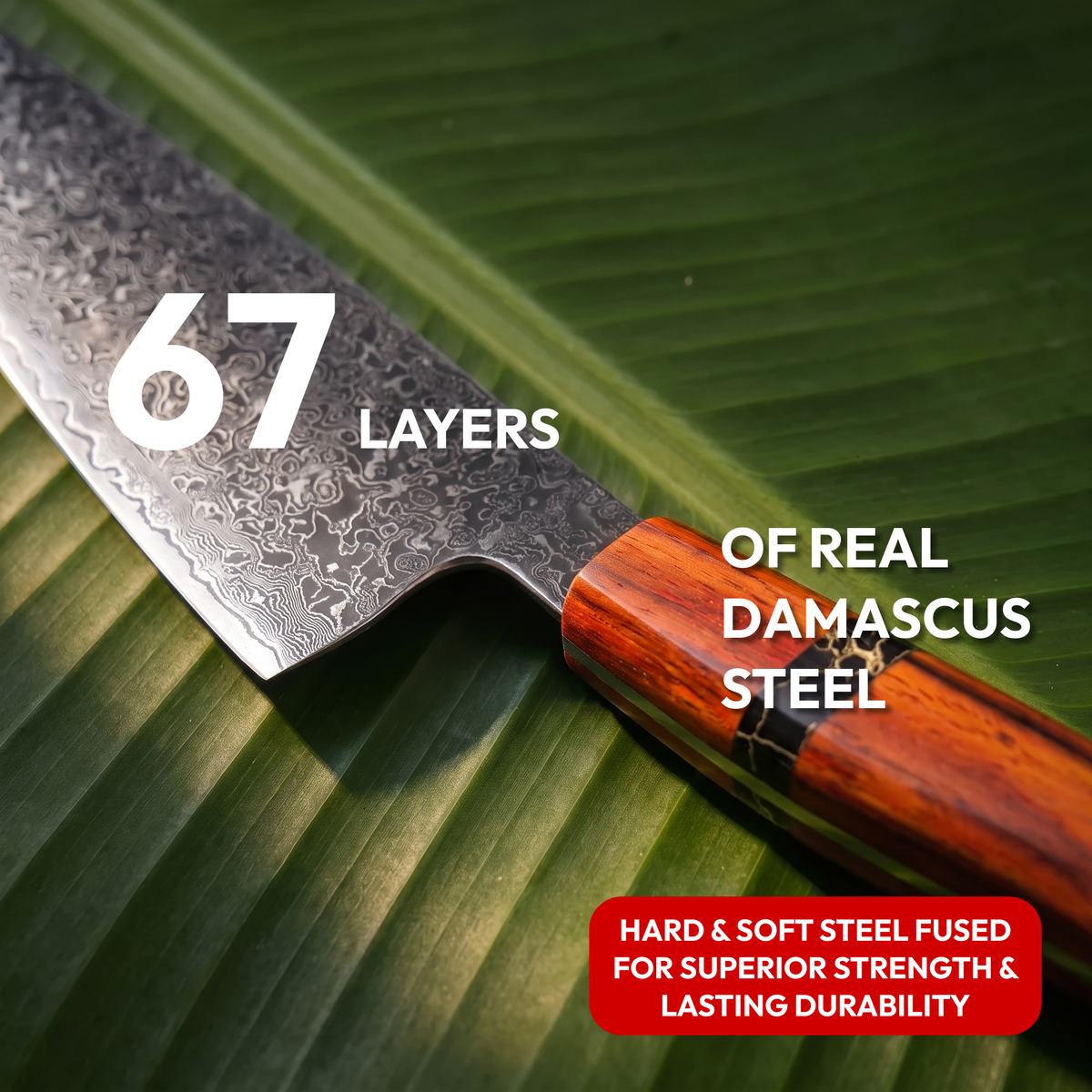 Gyuto Chef's Knife 20 cm, Galaxy Heritage, close-up of 67-layer Damascus steel blade