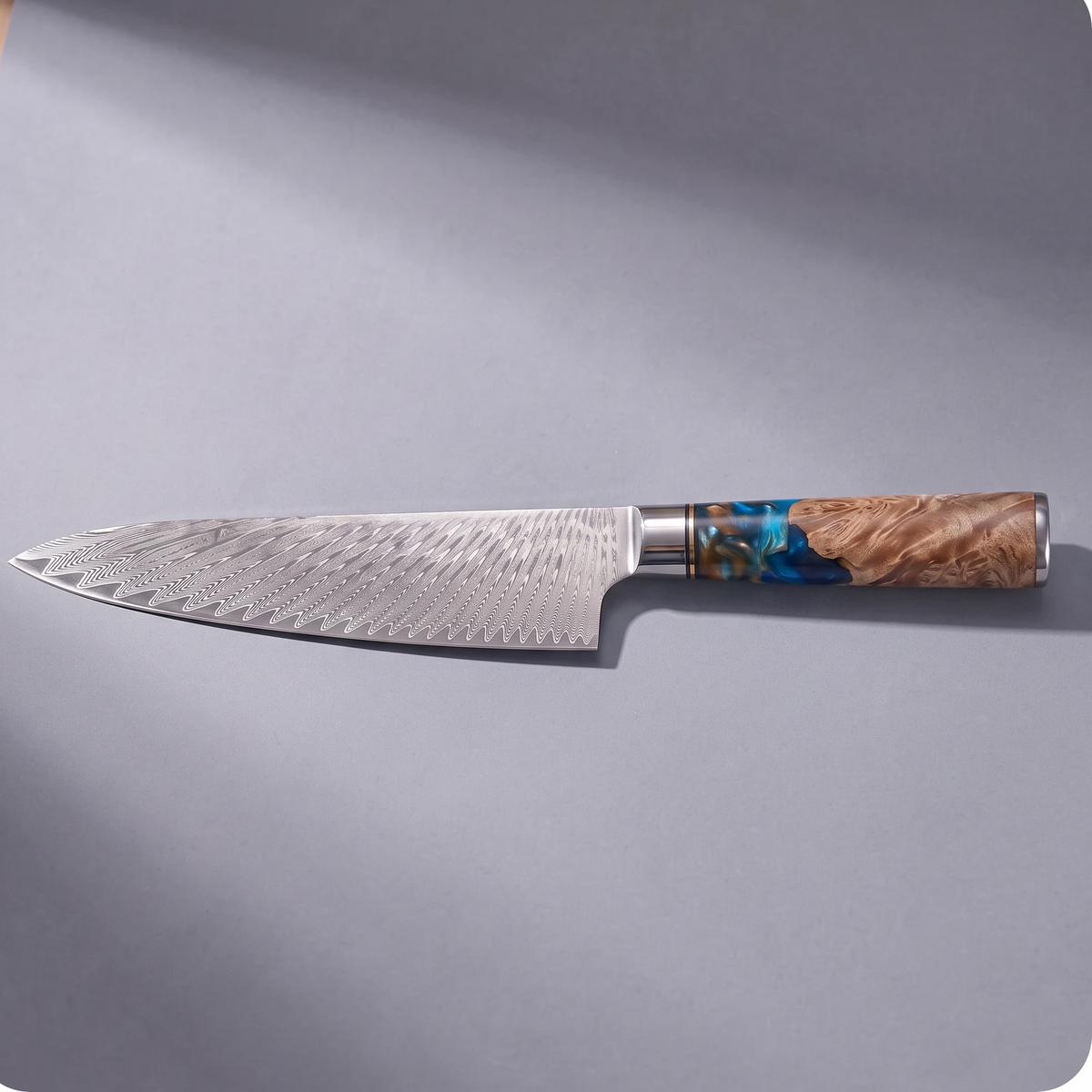 Gyuto Chef's Knife 20 cm, Galaxy Tenshi, blue resin handle, full view