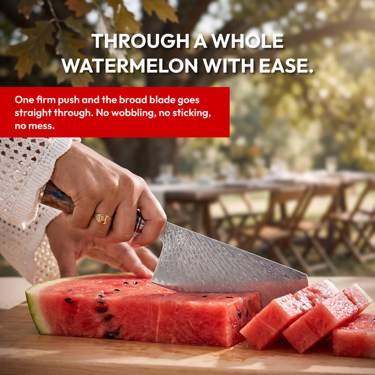 Cleaver Knife 18 cm, Galaxy Tenshi, cutting through watermelon