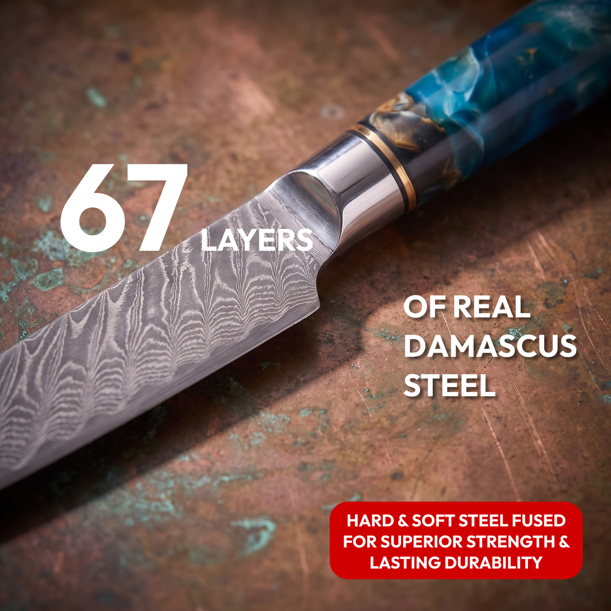 Utility Knife 13 cm, Galaxy Tenshi, close-up of 67-layer Damascus steel blade