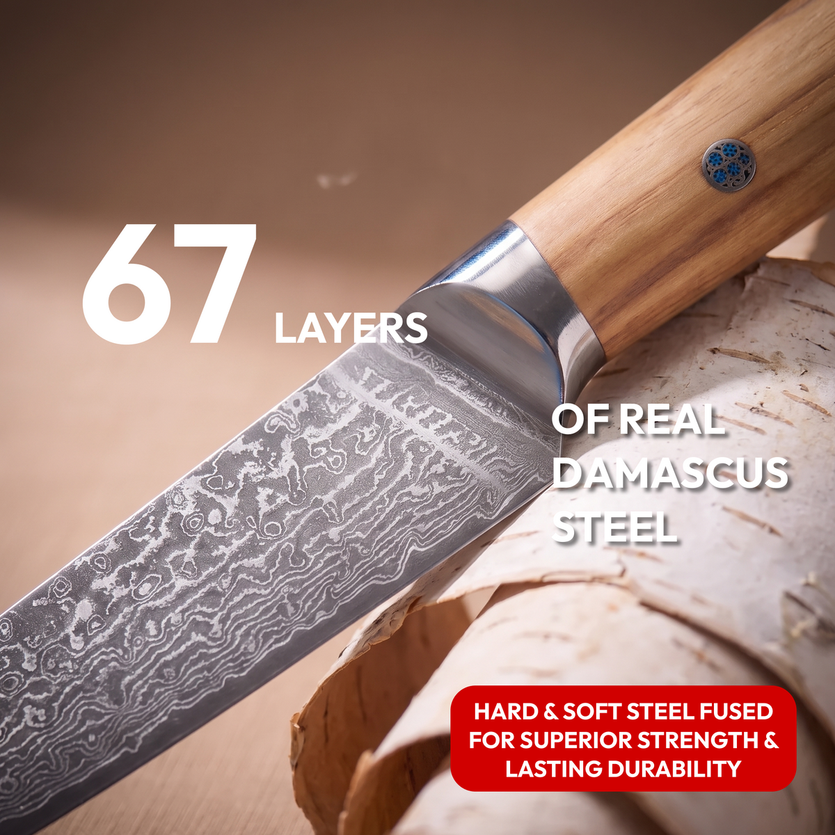 Utility Knife 13 cm, Galaxy Takumi, close-up of 67-layer Damascus steel blade