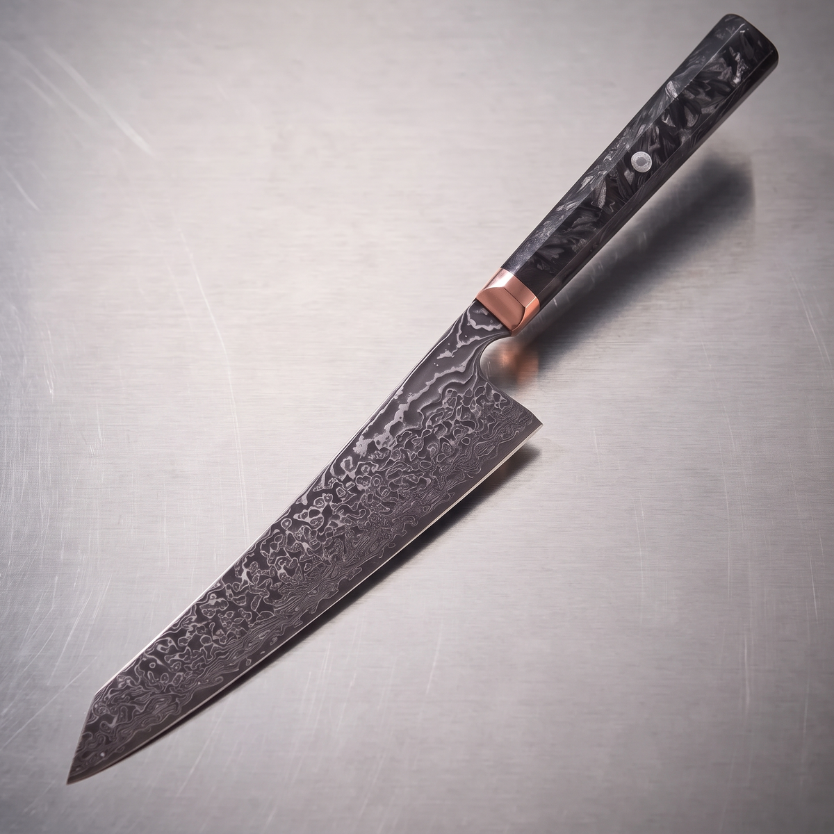 Kiritsuke Knife 21 cm, Galaxy Obsidian, dark handle, full view