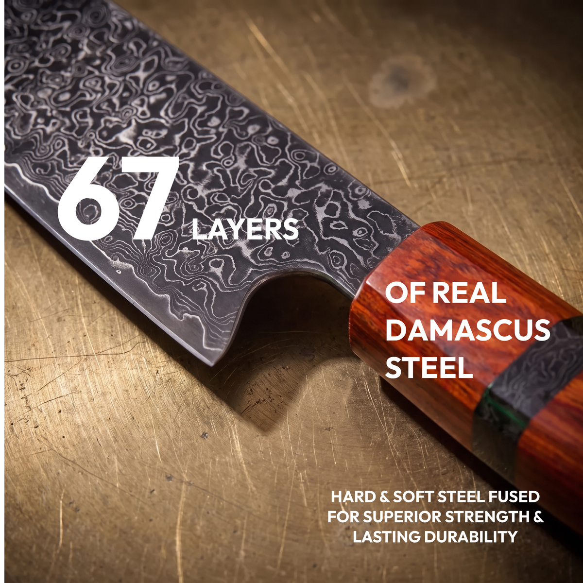 Kiritsuke Knife 19 cm, Galaxy Heritage, close-up of 67-layer Damascus steel blade