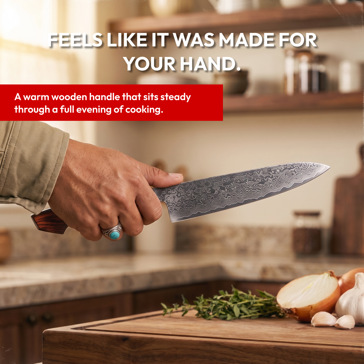 Gyuto Chef's Knife 23 cm, Galaxy Heritage, rosewood handle in hand