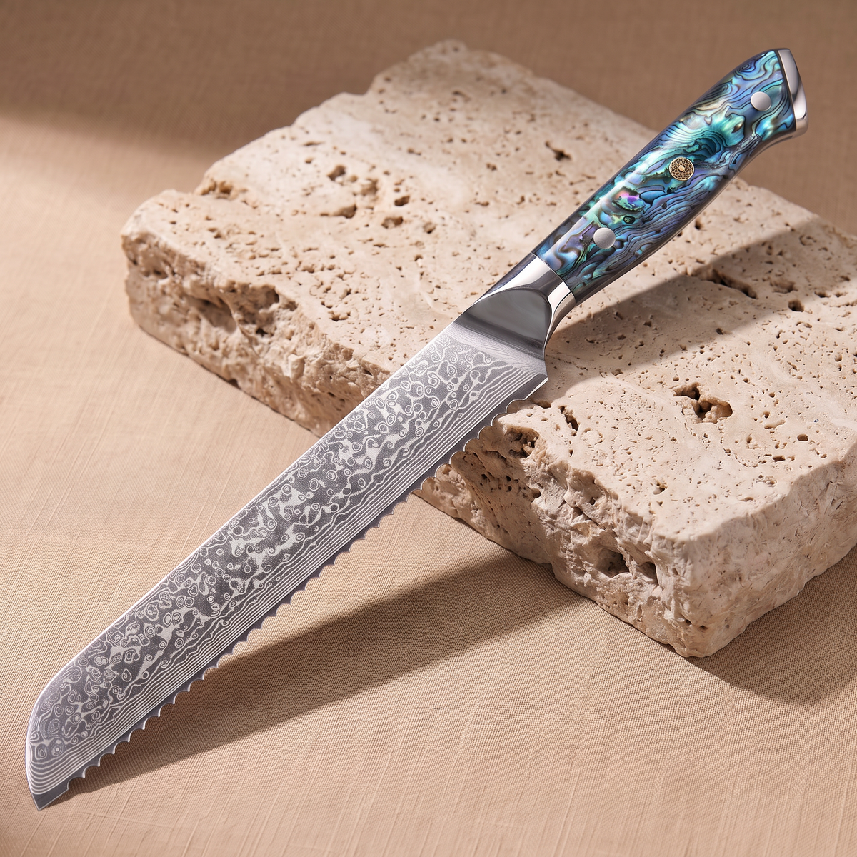 Bread knife 19 cm, Japanese Damascus steel, Galaxy Aurora