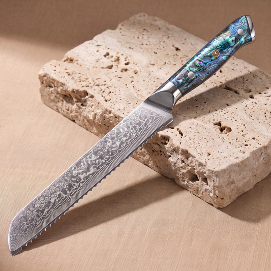 Bread knife 19 cm, Japanese Damascus steel, Galaxy Aurora