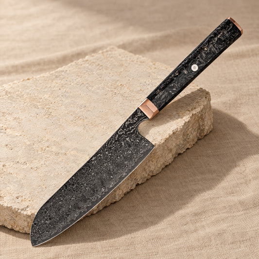 Santoku Knife 17 cm, Japanese Damascus Steel, Galaxy Obsidian