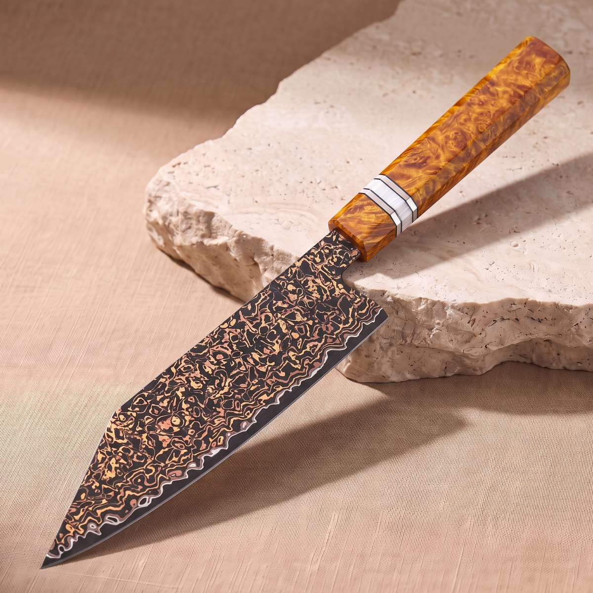 Bunka Knife 14 cm, Galaxy Shinsei, on natural stone