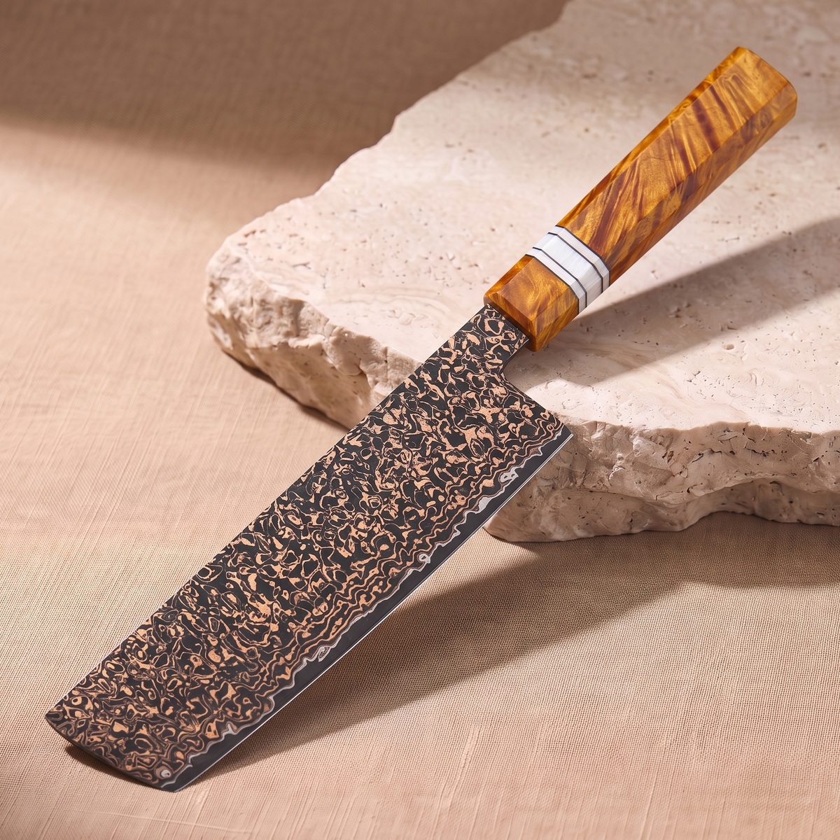 Nakiri Vegetable Knife 18 cm, Galaxy Shinsei, on natural stone