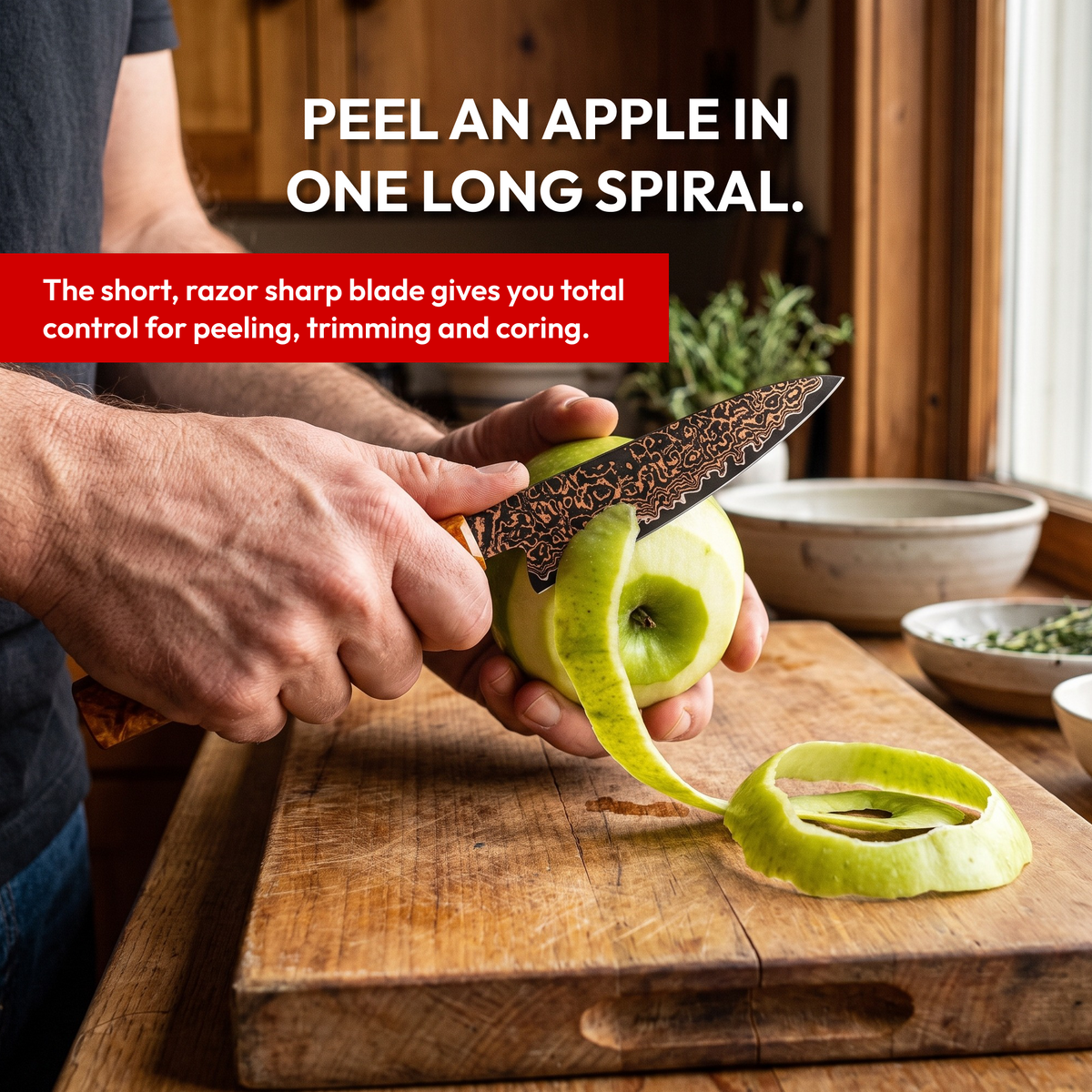 Paring Knife 11 cm, Galaxy Shinsei, peeling an apple in a home kitchen