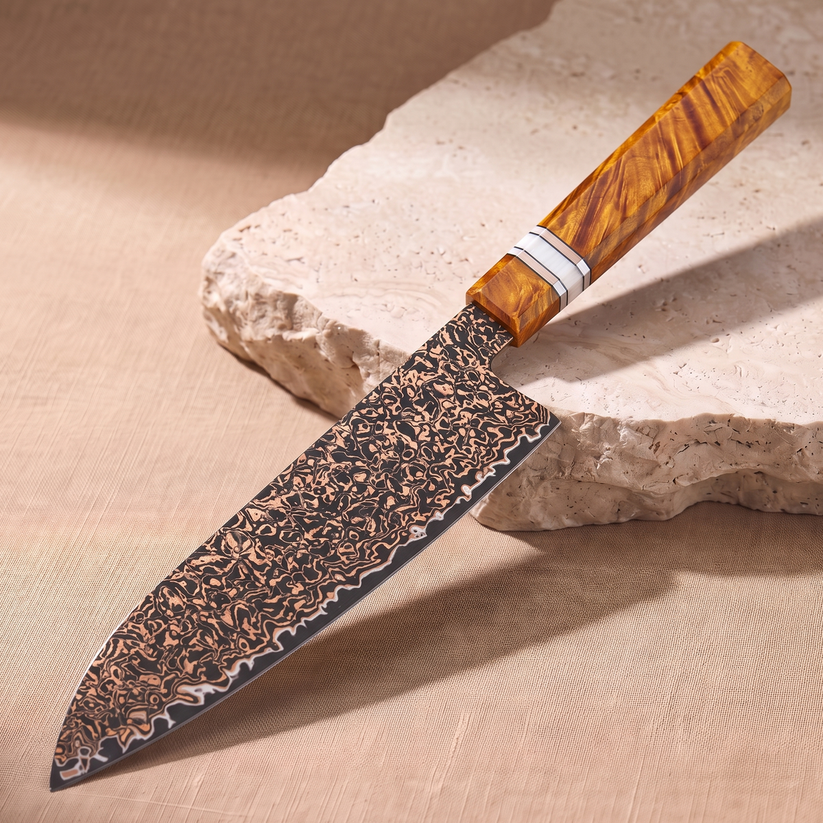 Santoku Knife 18 cm, Galaxy Shinsei, on natural stone