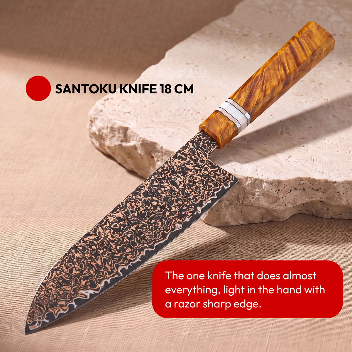 Japanese Damascus Knife Set, 6 Pieces, Galaxy Shinsei, santoku knife 18 cm on natural stone